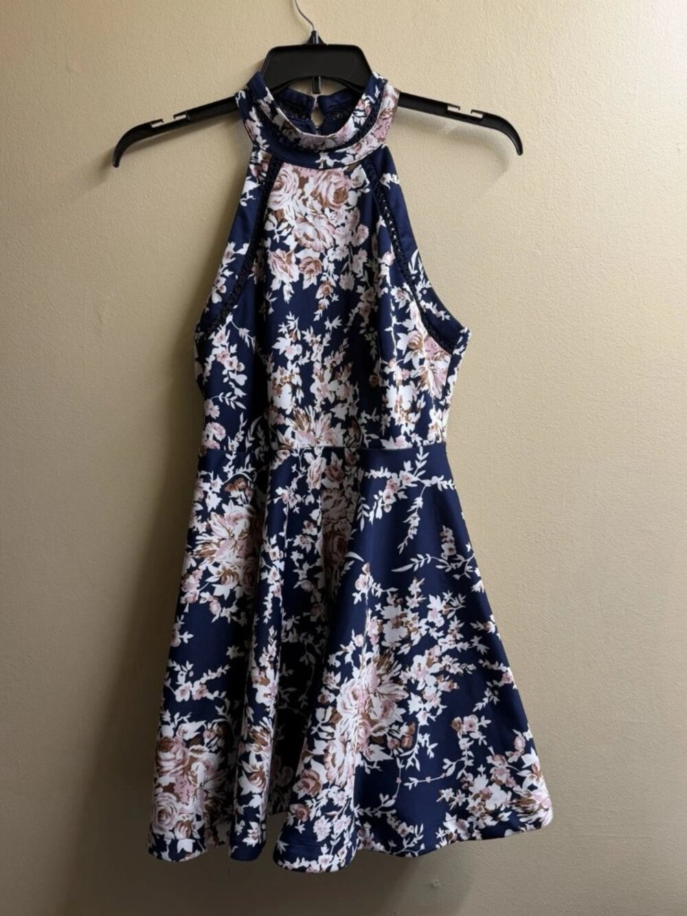 B. Darlin Juniors Size 13/14 Navy Floral Halter Fit & Flare Skater Dress